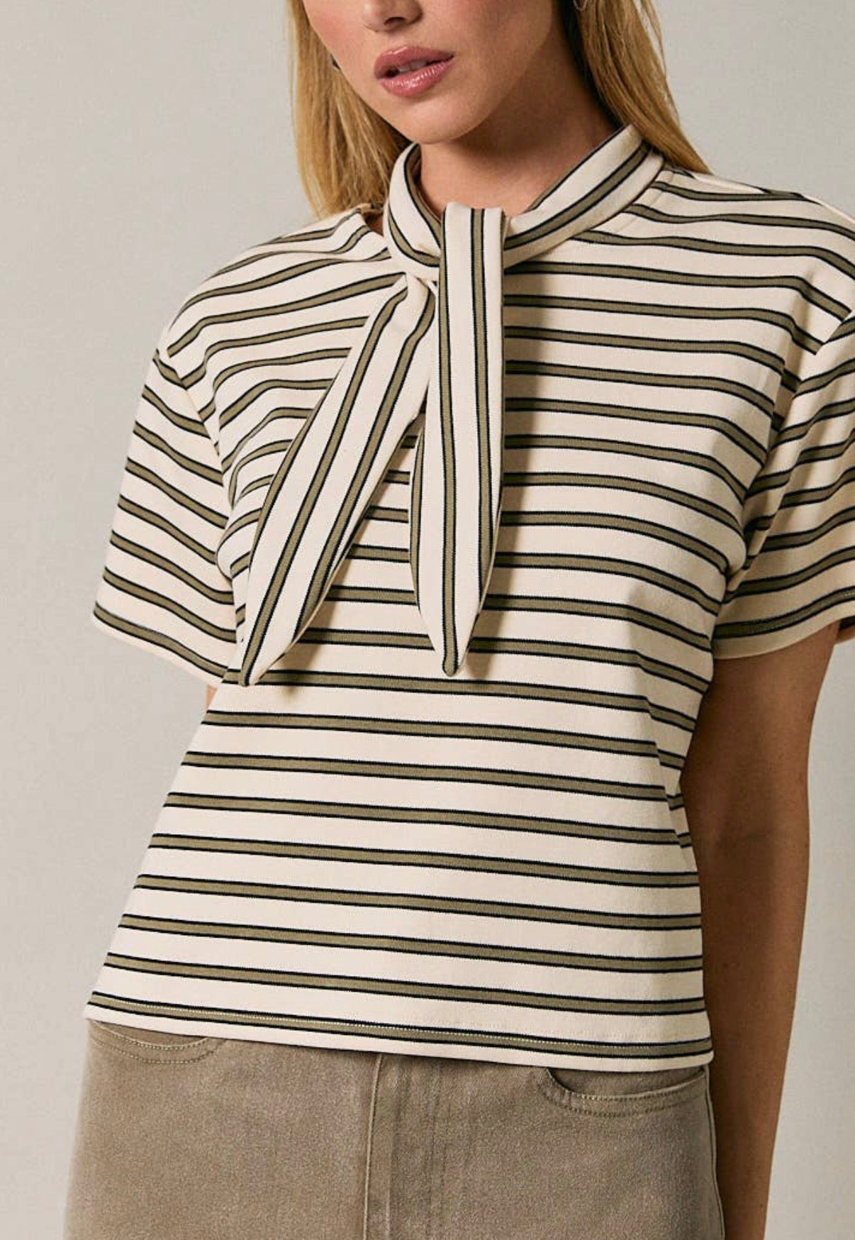 Mel Olive Striped Tee